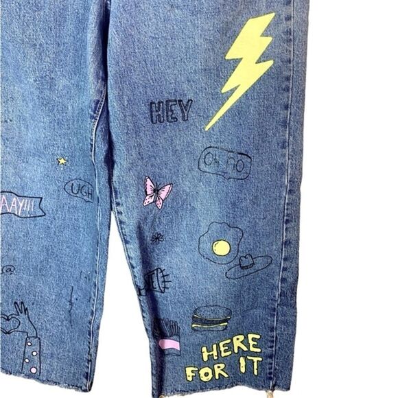 WILD FABLE Wm’s Sz 2 Dark Wash Highest Rise Frayed Wide Leg Ankle Denim Jeans - Picture 3 of 6